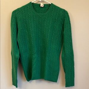 J. Crew Green Cable Knit Crew Neck Sweater